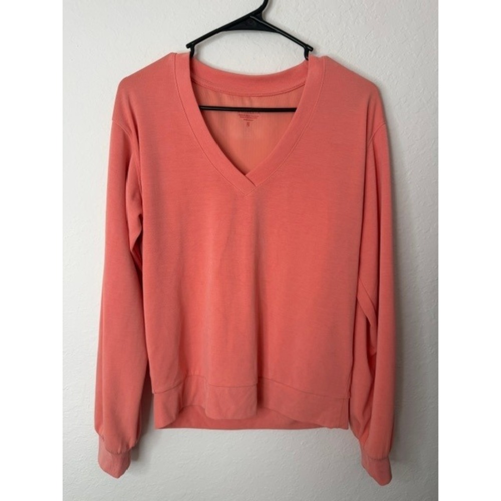 Athleta Womens V-Neck Sweatshirt Coral Pink Long Sleeve Pullover XS